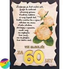 Leseni napis za 60 let - Rože